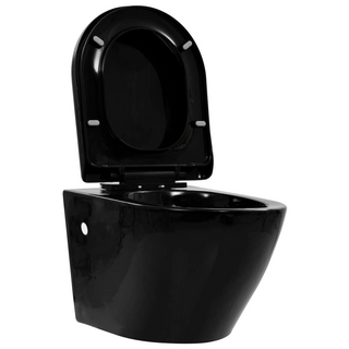 vidaXL Wall Hung Rimless Toilet Ceramic Black - Giant Lobelia