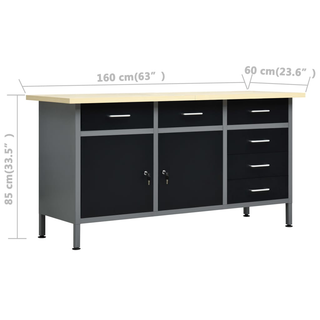 Workbench Black 160x60x85 cm Steel - Giant Lobelia