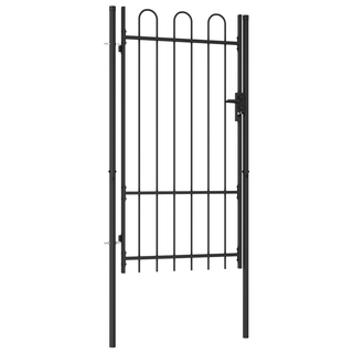 vidaXL Fence Gate Single Door with Arched Top Steel 1x1.75 m Black - Giant Lobelia