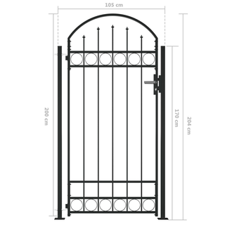 Fence Gate with Arched Top and 2 Posts 105x204 cm Black - Giant Lobelia