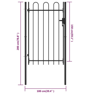 vidaXL Fence Gate Single Door with Arched Top Steel 1x1.5 m Black - Giant Lobelia