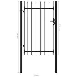 vidaXL Fence Gate Single Door with Spike Top Steel 1x1.5 m Black - Giant Lobelia