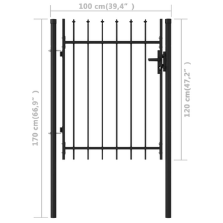 vidaXL Fence Gate Single Door with Spike Top Steel 1x1.2 m Black - Giant Lobelia