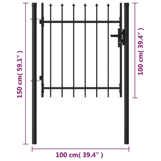 vidaXL Fence Gate Single Door with Spike Top Steel 1x1 m Black - Giant Lobelia