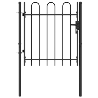 vidaXL Fence Gate Single Door with Arched Top Steel 1x1 m Black - Giant Lobelia