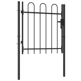 vidaXL Fence Gate Single Door with Arched Top Steel 1x1 m Black - Giant Lobelia