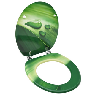 WC Toilet Seat with Lid MDF Green Water Drop Design - Giant Lobelia