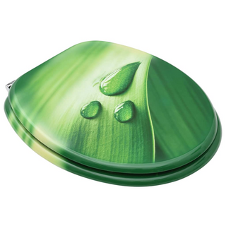 WC Toilet Seat with Lid MDF Green Water Drop Design - Giant Lobelia