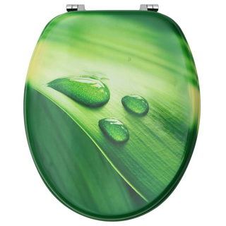 WC Toilet Seat with Lid MDF Green Water Drop Design - Giant Lobelia