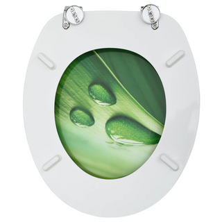 WC Toilet Seat with Lid MDF Green Water Drop Design - Giant Lobelia