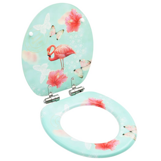 WC Toilet Seat with Soft Close Lid MDF Flamingo Design - Giant Lobelia