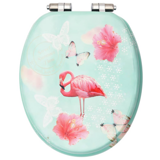 WC Toilet Seat with Soft Close Lid MDF Flamingo Design - Giant Lobelia