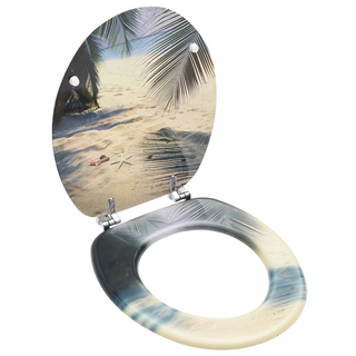 WC Toilet Seat with Lid MDF Beach Design - Giant Lobelia