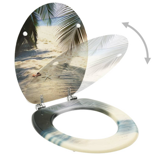 WC Toilet Seat with Lid MDF Beach Design - Giant Lobelia