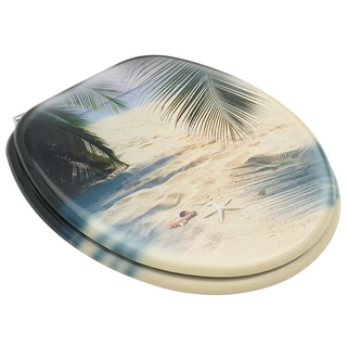 WC Toilet Seat with Lid MDF Beach Design - Giant Lobelia