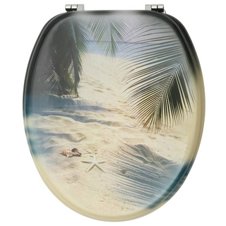 WC Toilet Seat with Lid MDF Beach Design - Giant Lobelia