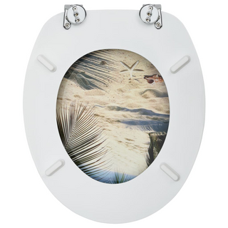 WC Toilet Seat with Lid MDF Beach Design - Giant Lobelia