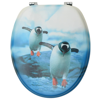 WC Toilet Seat with Lid MDF Penguin Design - Giant Lobelia