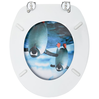 WC Toilet Seat with Lid MDF Penguin Design - Giant Lobelia