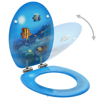 WC Toilet Seat with Soft Close Lid MDF Deep Sea Design - Giant Lobelia