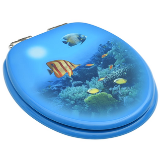 WC Toilet Seat with Soft Close Lid MDF Deep Sea Design - Giant Lobelia