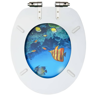 WC Toilet Seat with Soft Close Lid MDF Deep Sea Design - Giant Lobelia