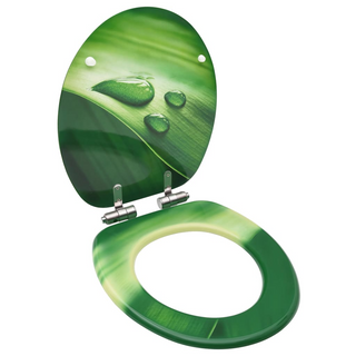 WC Toilet Seat with Soft Close Lid MDF Green Water Drop Design - Giant Lobelia