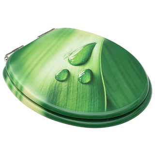 WC Toilet Seat with Soft Close Lid MDF Green Water Drop Design - Giant Lobelia