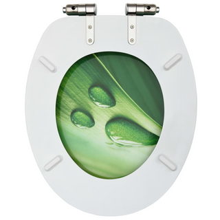 WC Toilet Seat with Soft Close Lid MDF Green Water Drop Design - Giant Lobelia