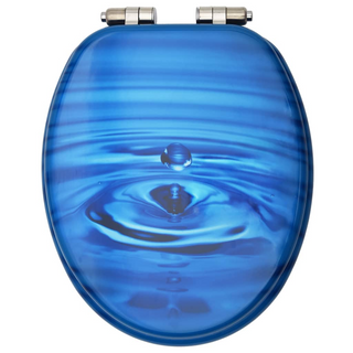 WC Toilet Seat with Soft Close Lid MDF Blue Water Drop Design - Giant Lobelia