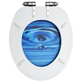 WC Toilet Seat with Soft Close Lid MDF Blue Water Drop Design - Giant Lobelia