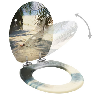 WC Toilet Seat with Soft Close Lid MDF Beach Design - Giant Lobelia