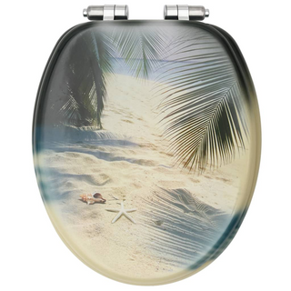 WC Toilet Seat with Soft Close Lid MDF Beach Design - Giant Lobelia