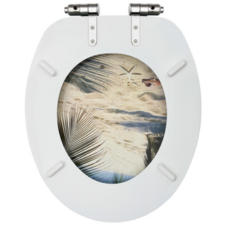 WC Toilet Seat with Soft Close Lid MDF Beach Design - Giant Lobelia