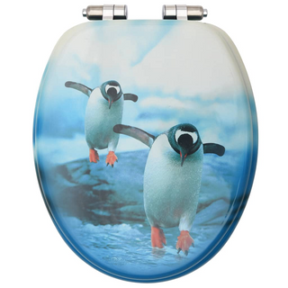 WC Toilet Seat with Soft Close Lid MDF Penguin Design - Giant Lobelia