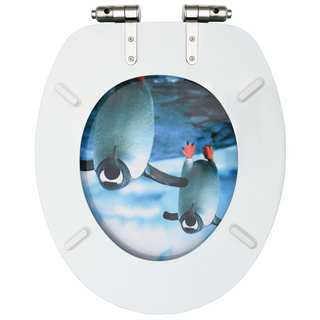 WC Toilet Seat with Soft Close Lid MDF Penguin Design - Giant Lobelia