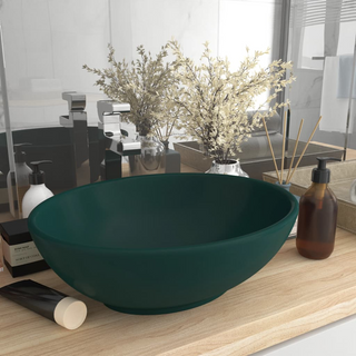 vidaXL Luxury Basin Oval-shaped Matt Dark Green 40x33 cm Ceramic - Giant Lobelia