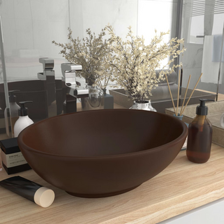 vidaXL Luxury Basin Oval-shaped Matt Dark Brown 40x33 cm Ceramic - Giant Lobelia