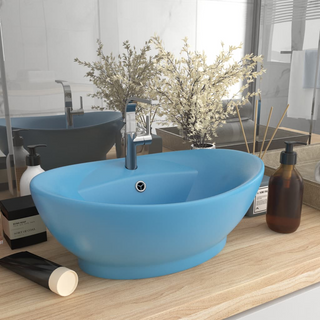 vidaXL Luxury Basin Overflow Oval Matt Light Blue 58.5x39 cm Ceramic - Giant Lobelia