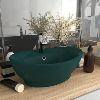 vidaXL Luxury Basin Overflow Oval Matt Dark Green 58.5x39 cm Ceramic - Giant Lobelia