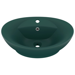 vidaXL Luxury Basin Overflow Oval Matt Dark Green 58.5x39 cm Ceramic - Giant Lobelia