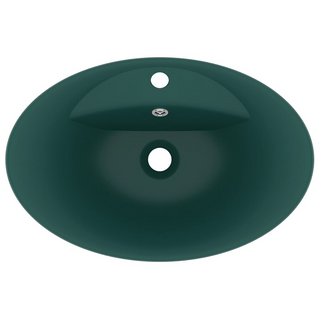 vidaXL Luxury Basin Overflow Oval Matt Dark Green 58.5x39 cm Ceramic - Giant Lobelia