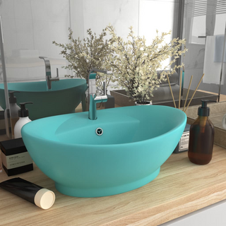 vidaXL Luxury Basin Overflow Oval Matt Light Green 58.5x39 cm Ceramic - Giant Lobelia