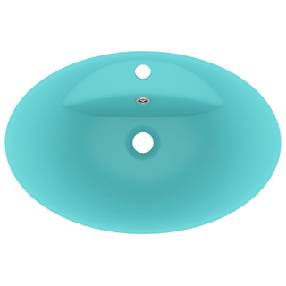 vidaXL Luxury Basin Overflow Oval Matt Light Green 58.5x39 cm Ceramic - Giant Lobelia