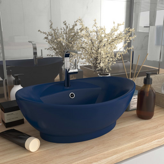 vidaXL Luxury Basin Overflow Oval Matt Dark Blue 58.5x39 cm Ceramic - Giant Lobelia