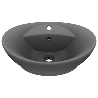 vidaXL Luxury Basin Overflow Oval Matt Dark Grey 58.5x39 cm Ceramic - Giant Lobelia