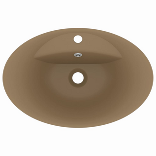 vidaXL Luxury Basin Overflow Oval Matt Cream 58.5x39 cm Ceramic - Giant Lobelia