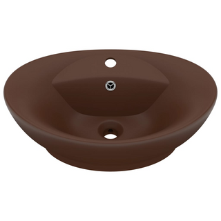 vidaXL Luxury Basin Overflow Oval Matt Dark Brown 58.5x39 cm Ceramic - Giant Lobelia