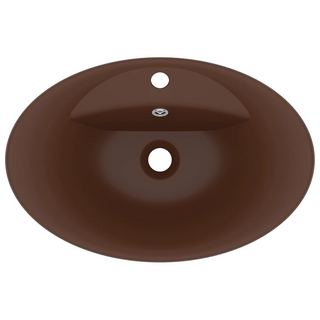 vidaXL Luxury Basin Overflow Oval Matt Dark Brown 58.5x39 cm Ceramic - Giant Lobelia