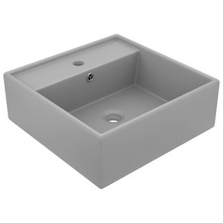 vidaXL Luxury Basin Overflow Square Matt Light Grey 41x41 cm Ceramic - Giant Lobelia